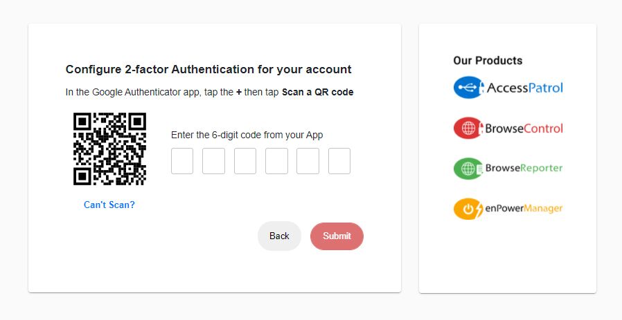 2FA QR Code Sample Screenshot of CurrentWare's two-factor authentication setup window
