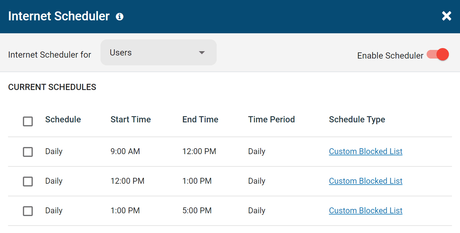 BrowseControl's internet scheduler