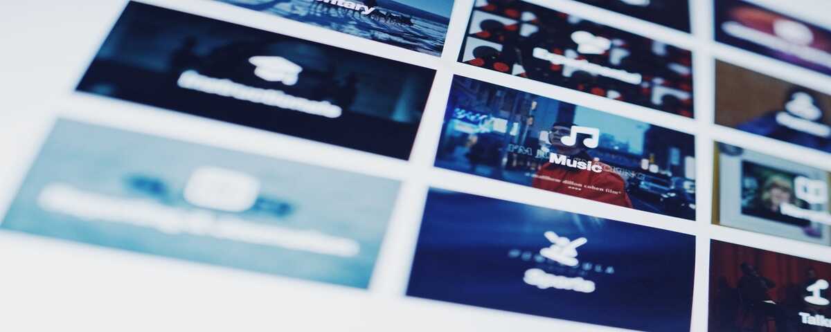 Web page display of categories such as music and sports.