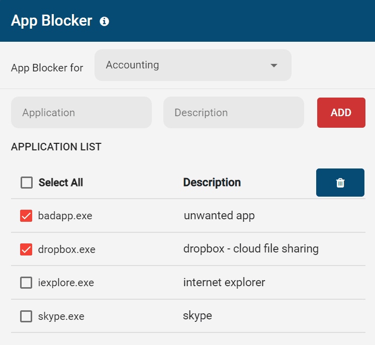 screenshot of BrowseControl's application blocker for Windows